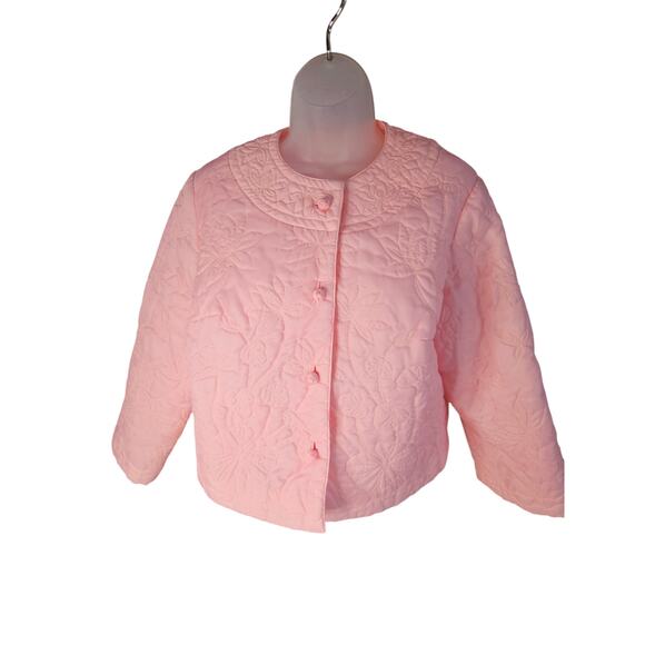 Neiman Marcus Pink Quilted Jacket Sz M Vintage Floral Pattern - Picture 2 of 7